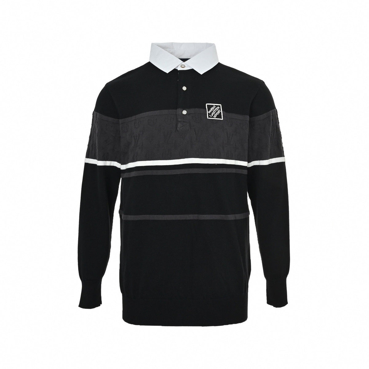 Monogram Band Long-Sleeve Rugby Polo | Black