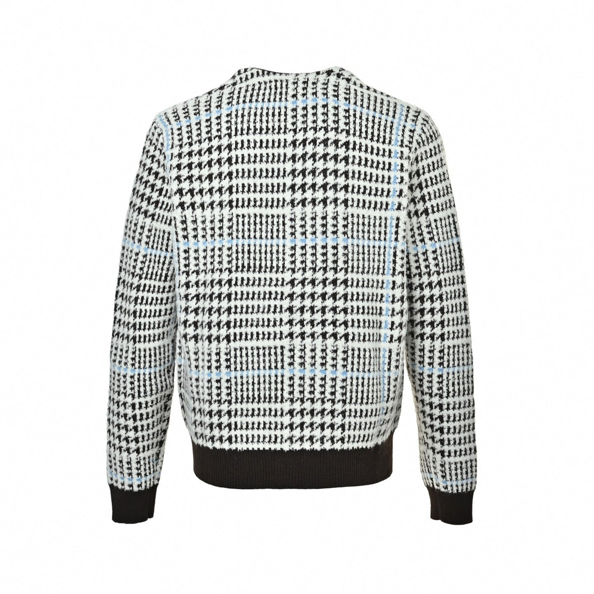 Brushed Houndstooth Intarsia Cardigan - Black/White/Light Blue