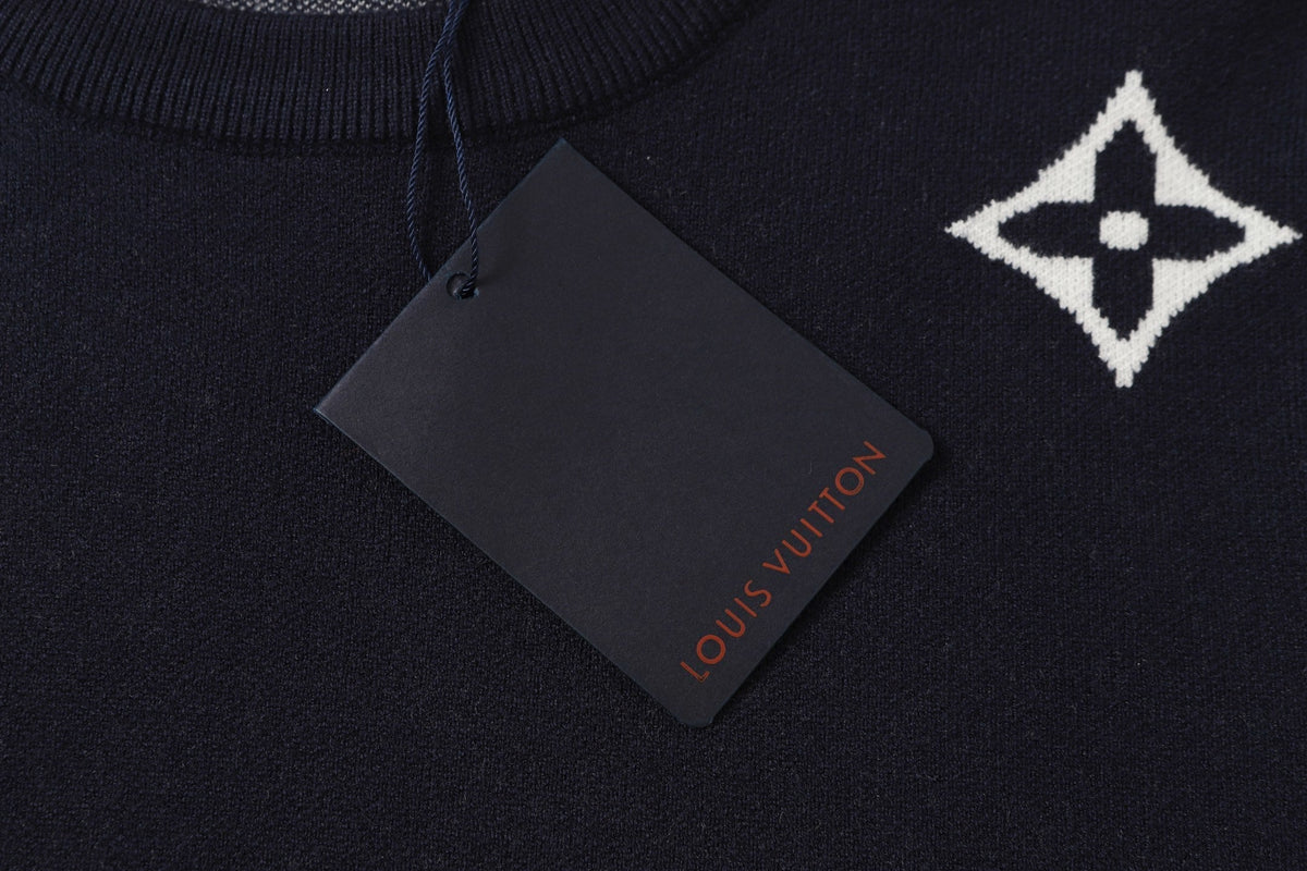 Scattered Monogram Intarsia Wool Crewneck | Navy