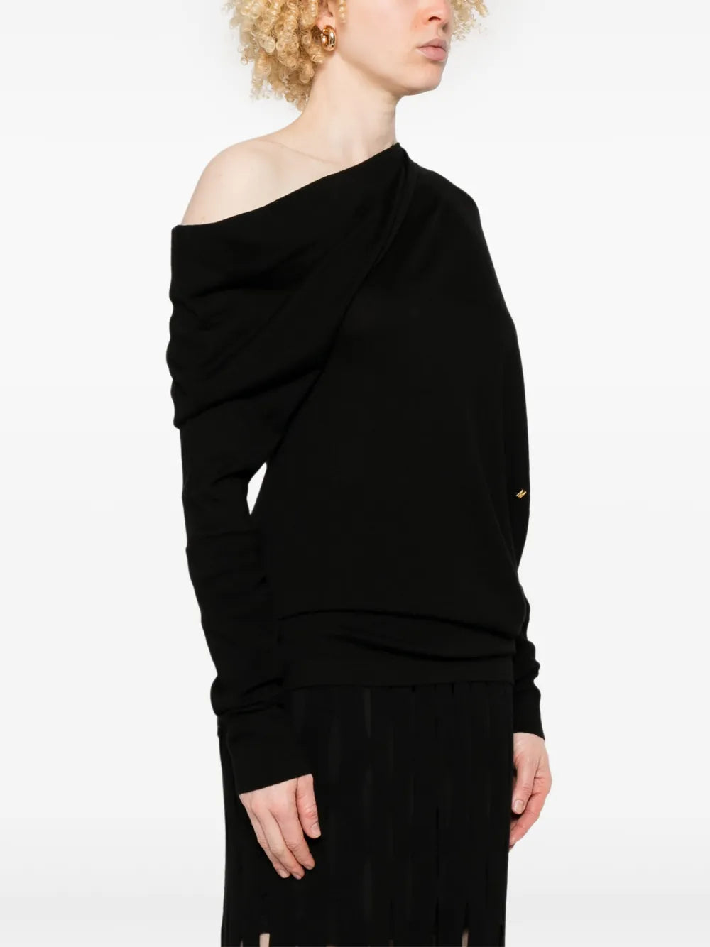 Draped Collar Wool Sweater