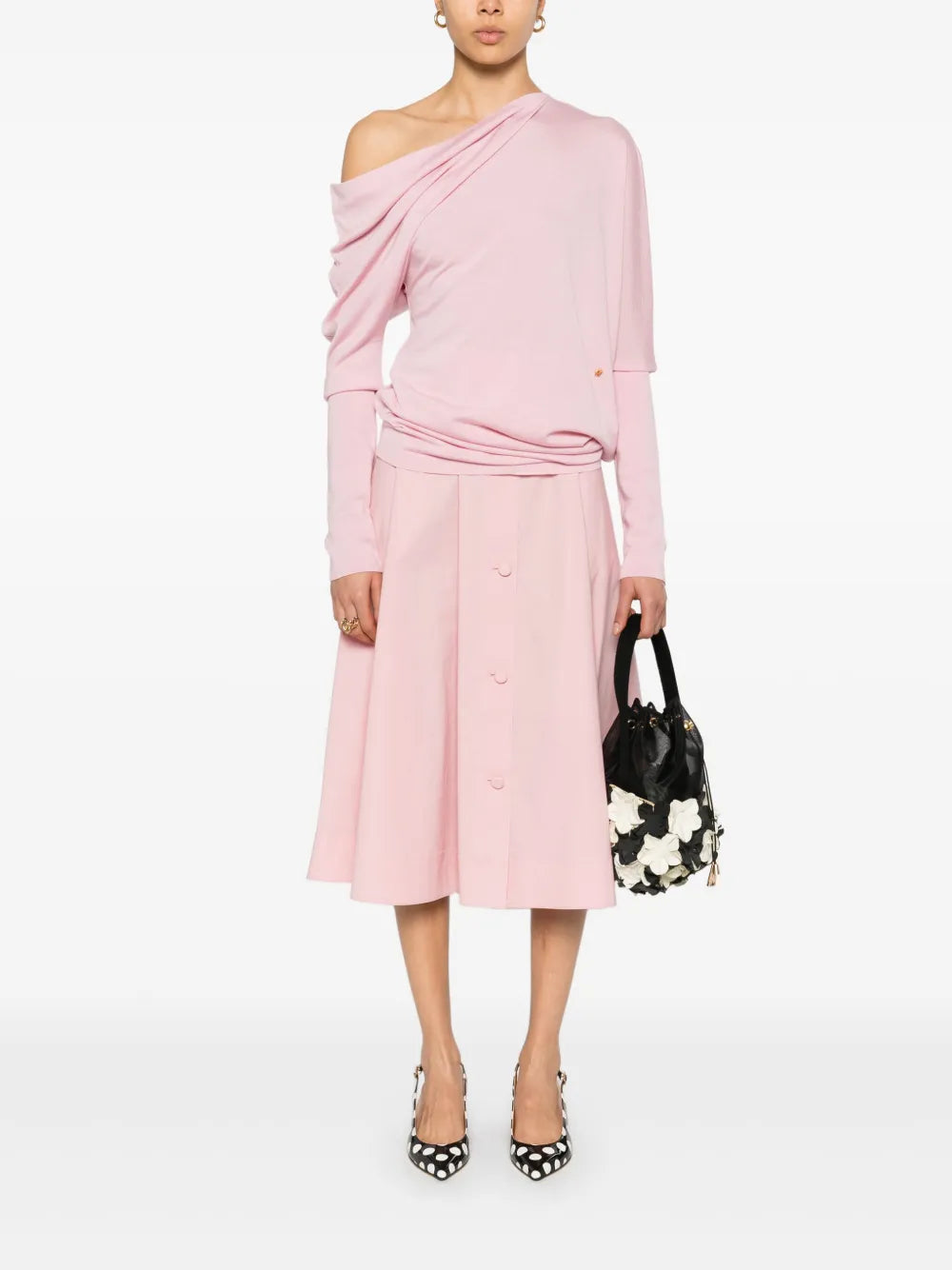 Draped Collar Wool Sweater