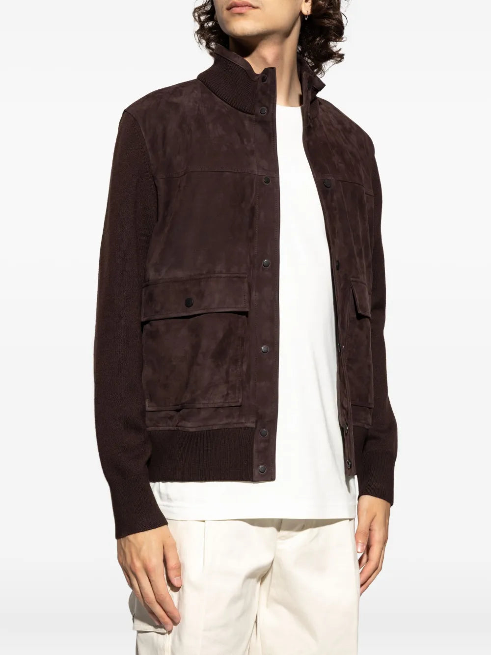 Wool and Suede Cardigan