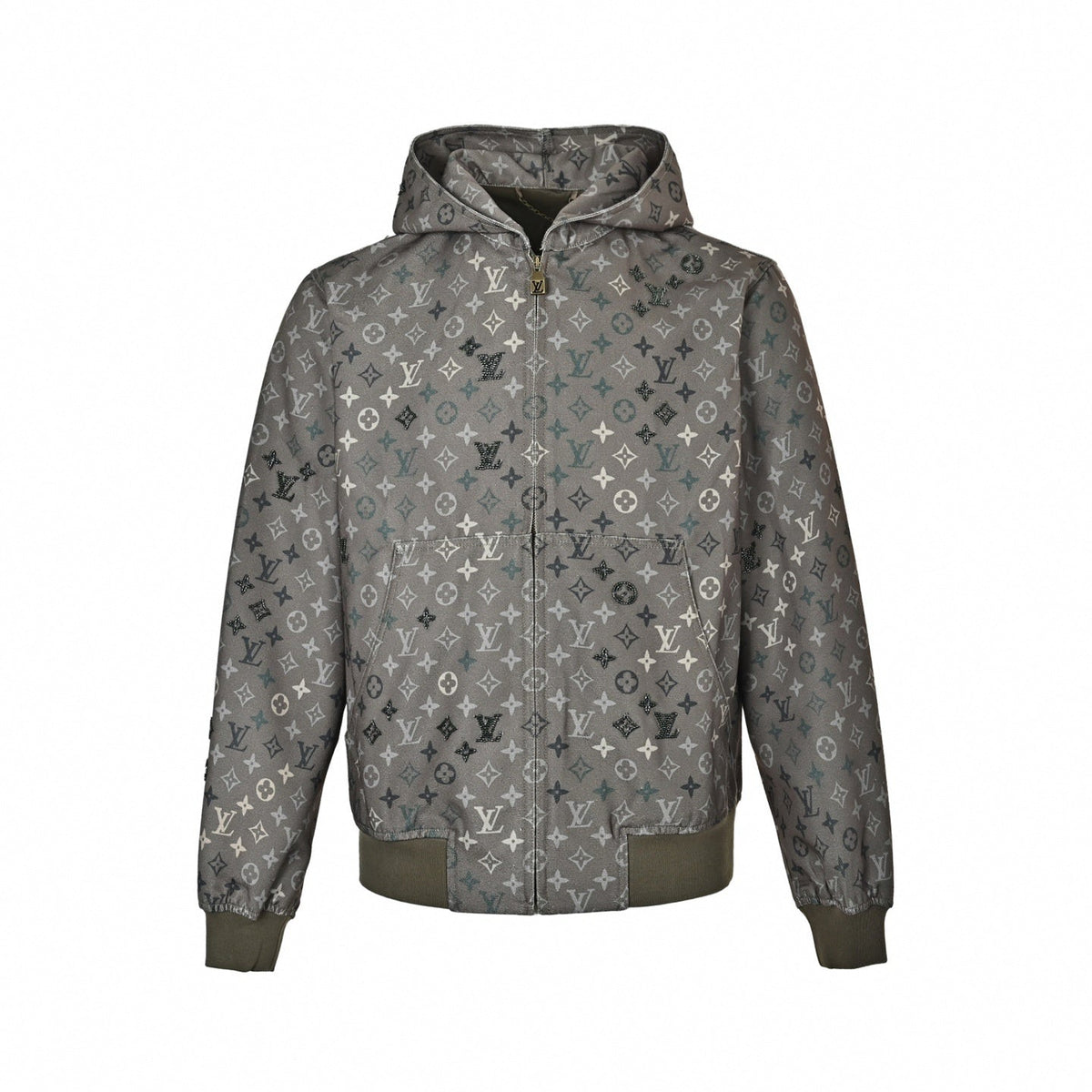 Beaded Monogram Canvas Hooded Jacket - Taupe/Grey