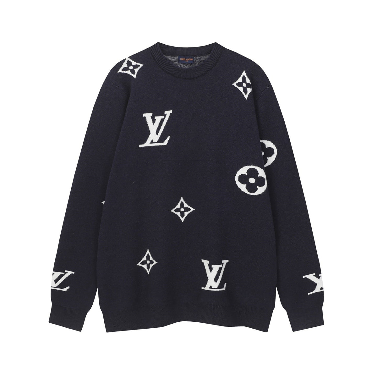 Scattered Monogram Intarsia Wool Crewneck | Navy