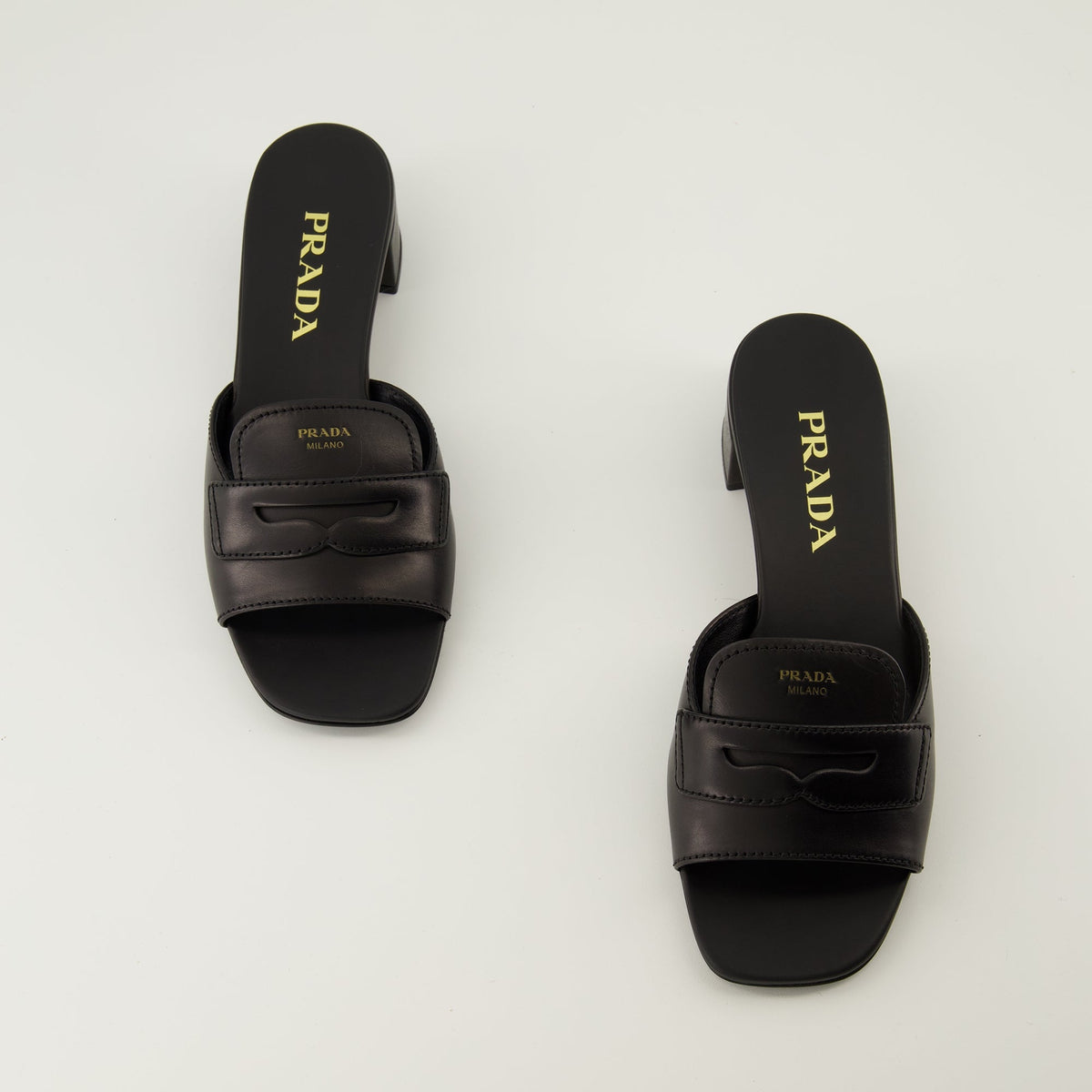 Black Leather Mules