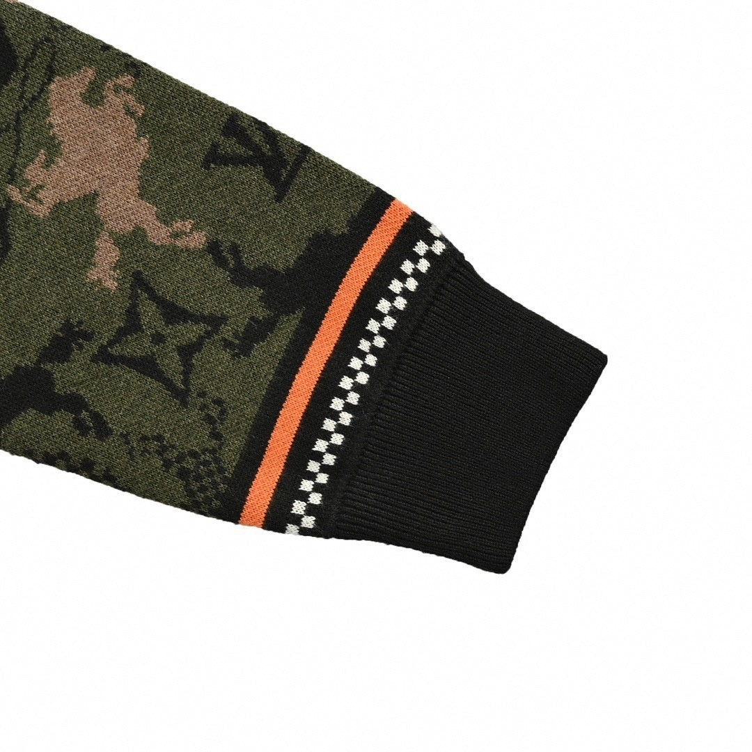 Monogram Camouflage Knit Bomber | Green & Orange