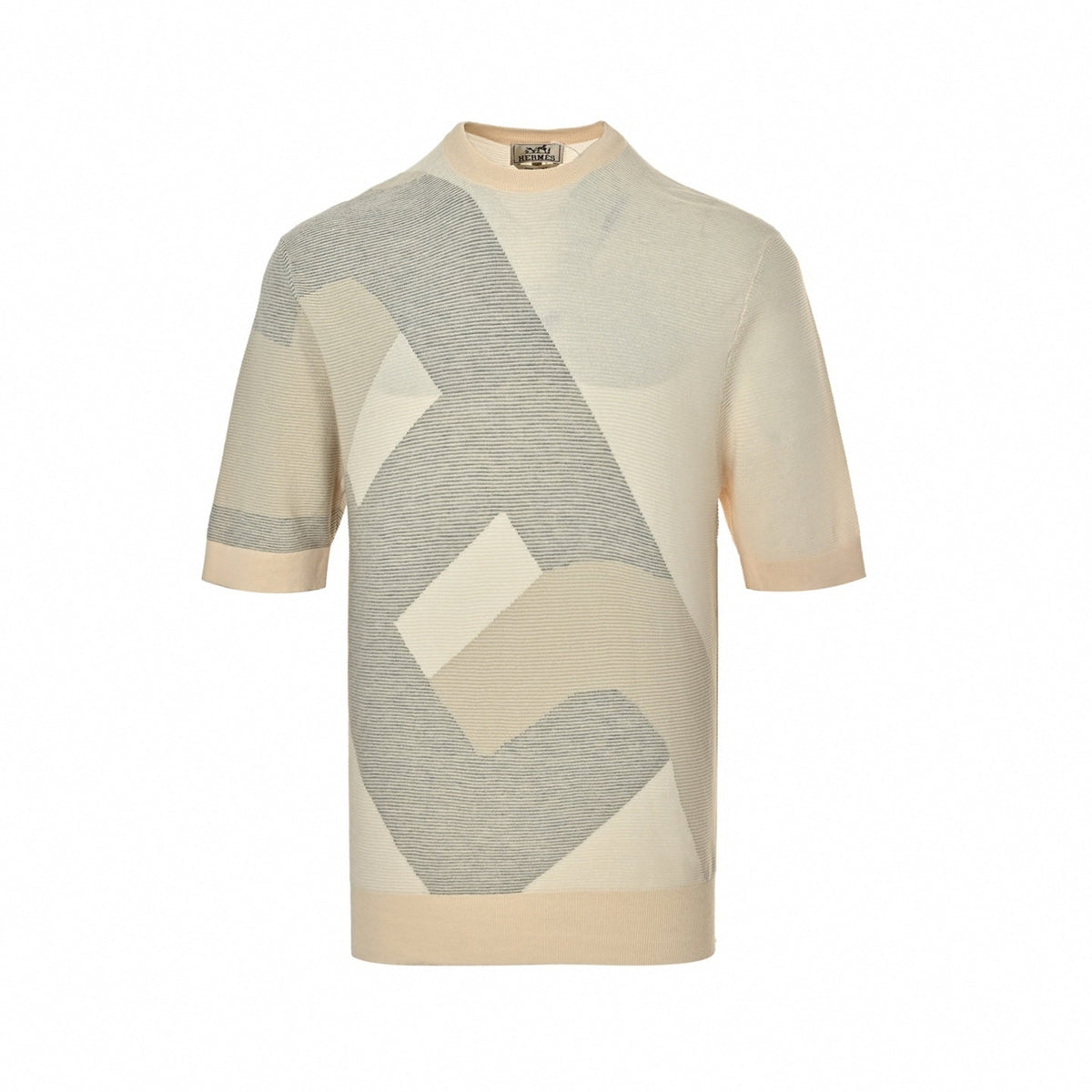 Geometric Knit T-Shirt - Beige