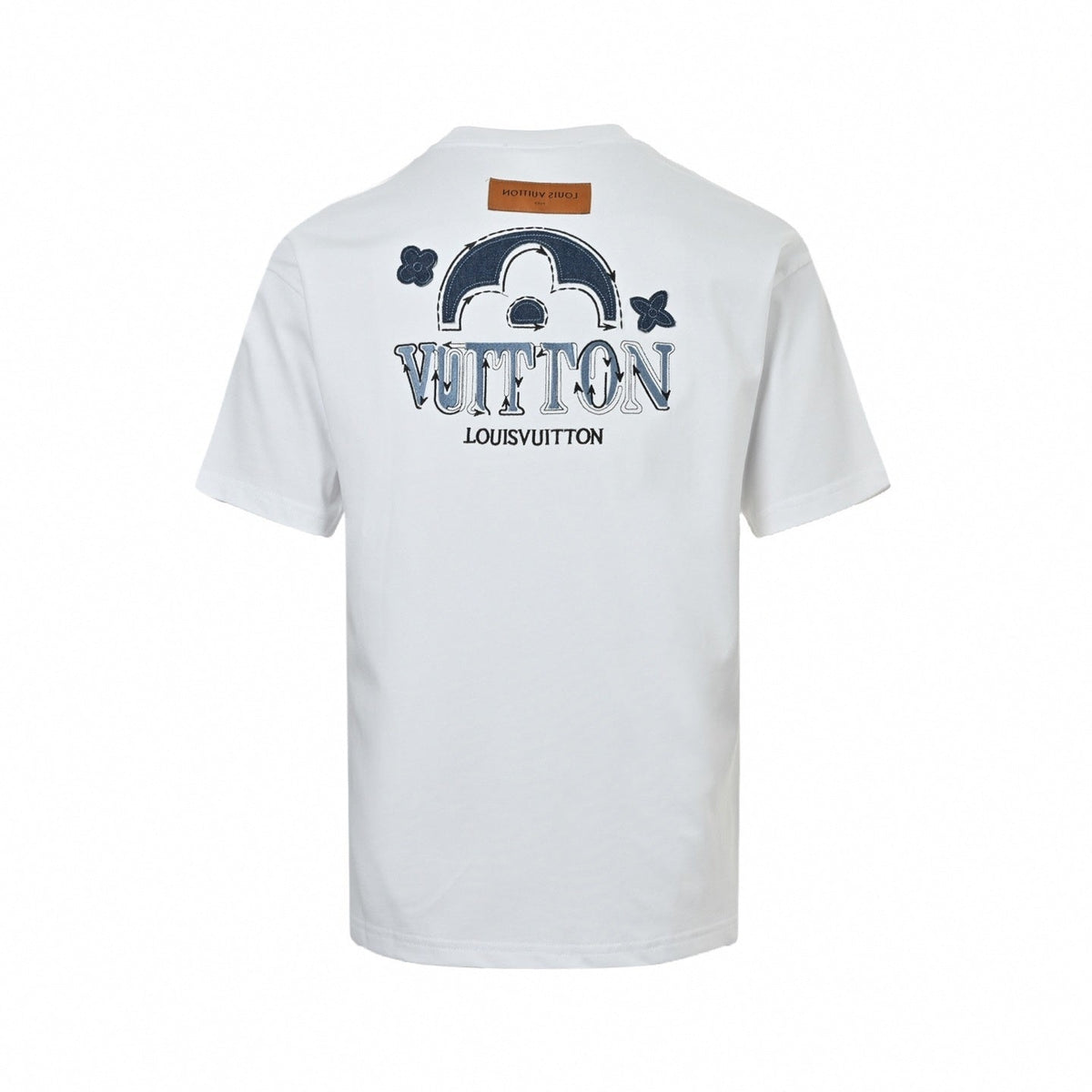 Denim Appliqué Pattern T-Shirt - White