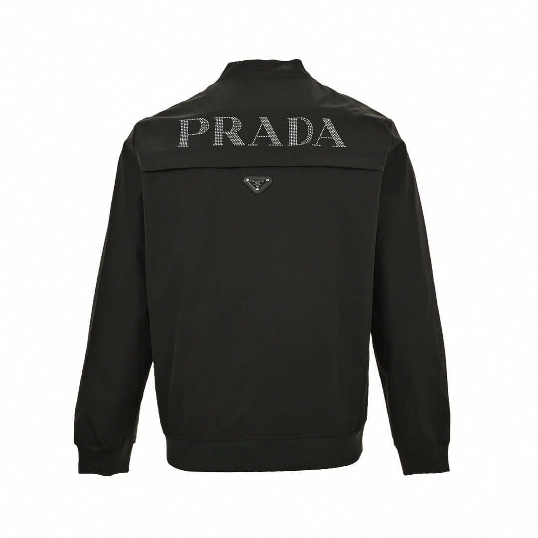 Studded Back Logo Nylon Bomber Jacket | Black