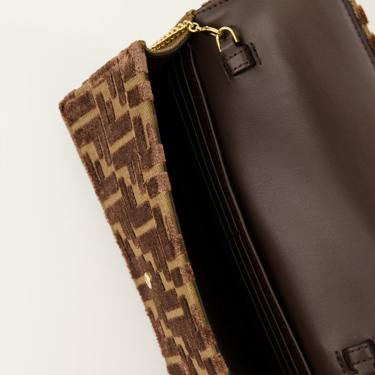 Brown Velvet Chain Baguette Wallet