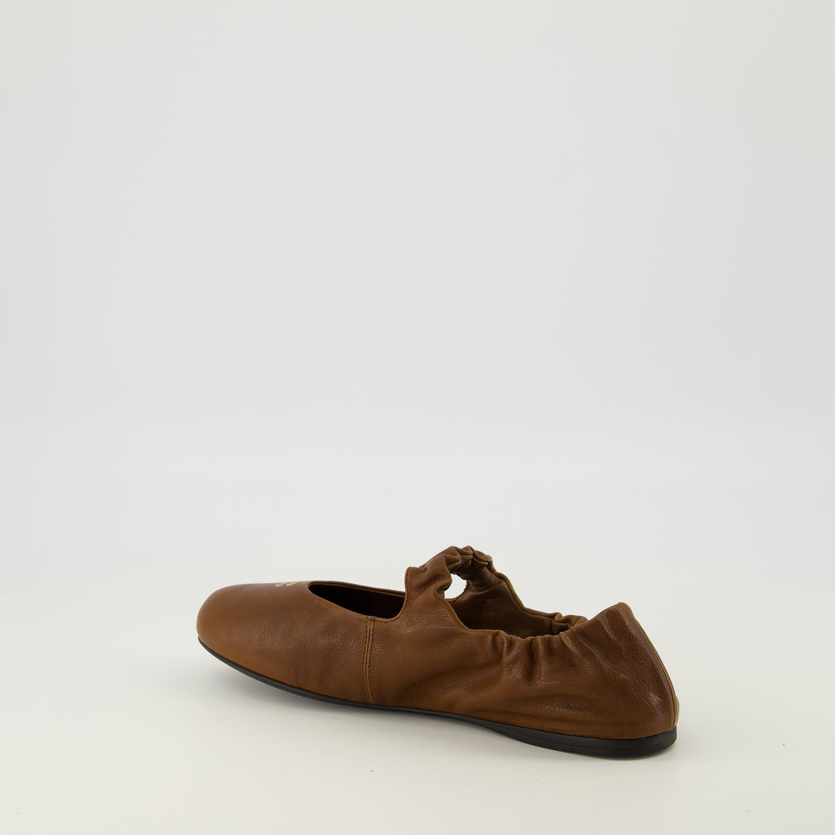 Brown Leather Ruched Ballerinas
