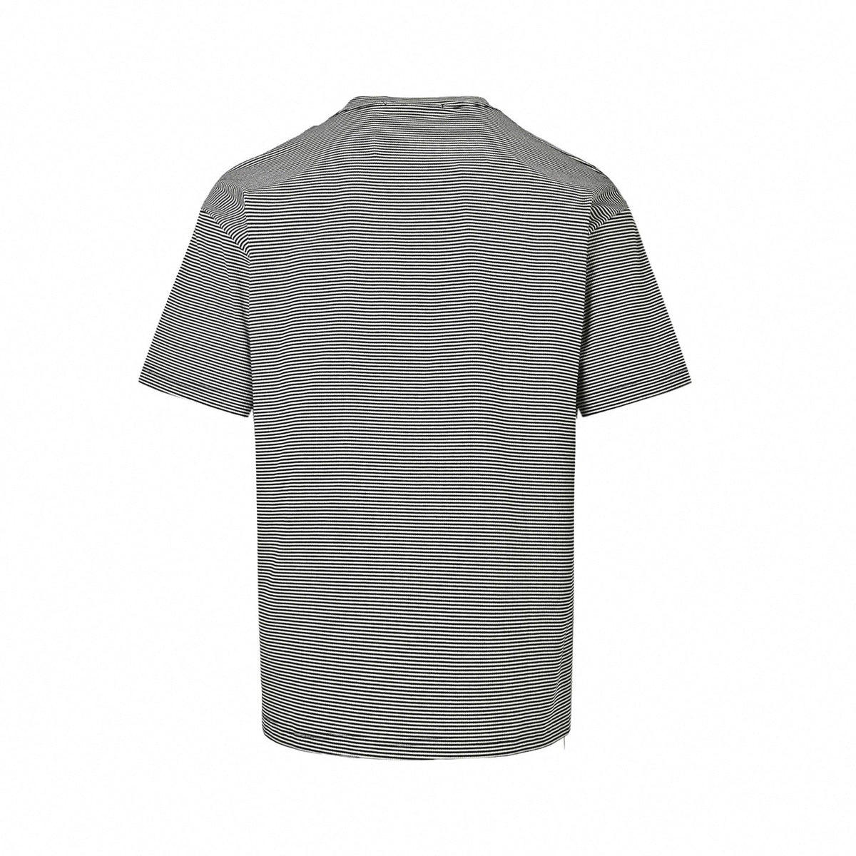 Micro-Stripe Leather Patch T-Shirt - Black/White