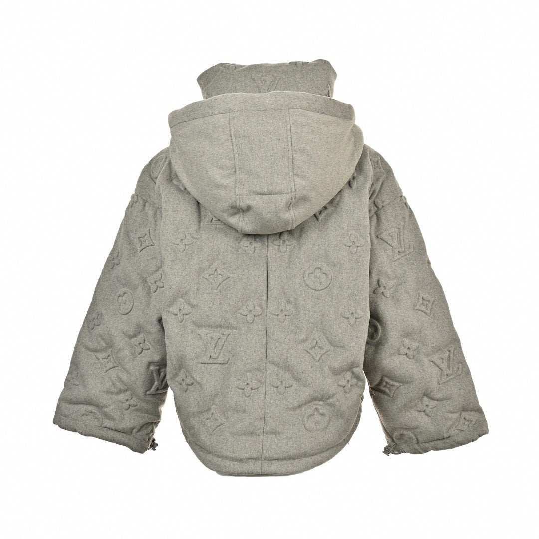 Monogram Embossed Wool Puffer Jacket | Grey