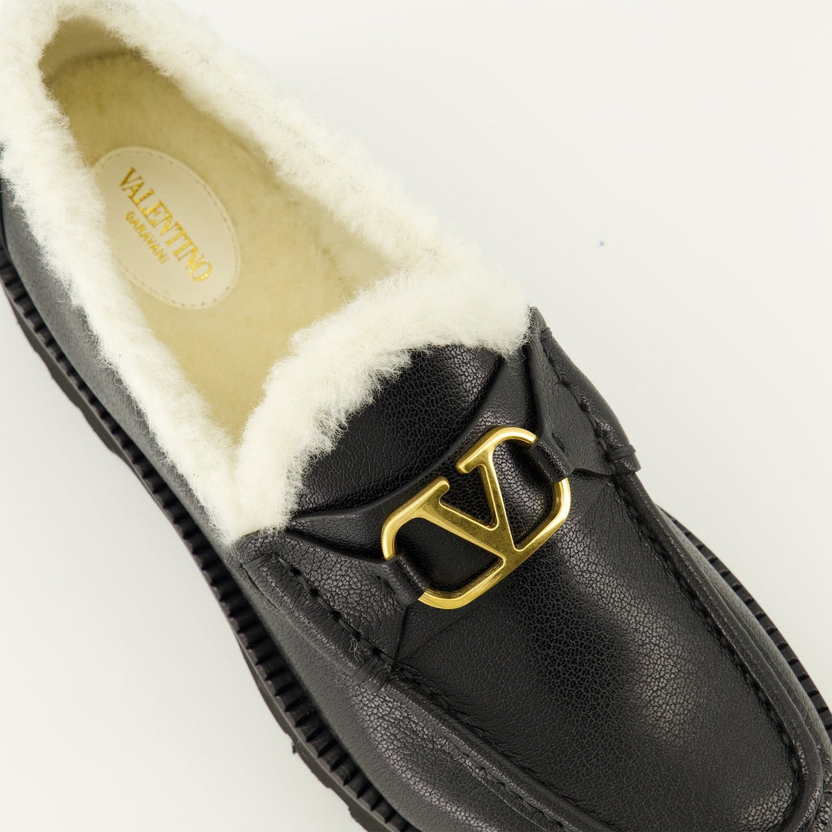 Leather and Wool VLogo Loafers