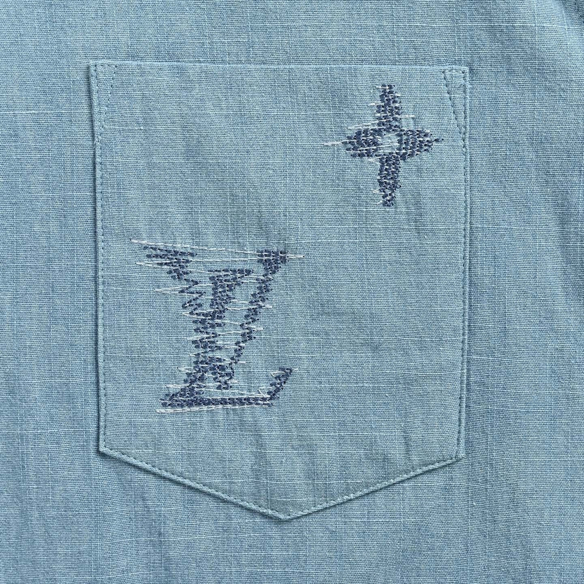 Sketched Embroidery Camp Collar Shirt - Light Blue