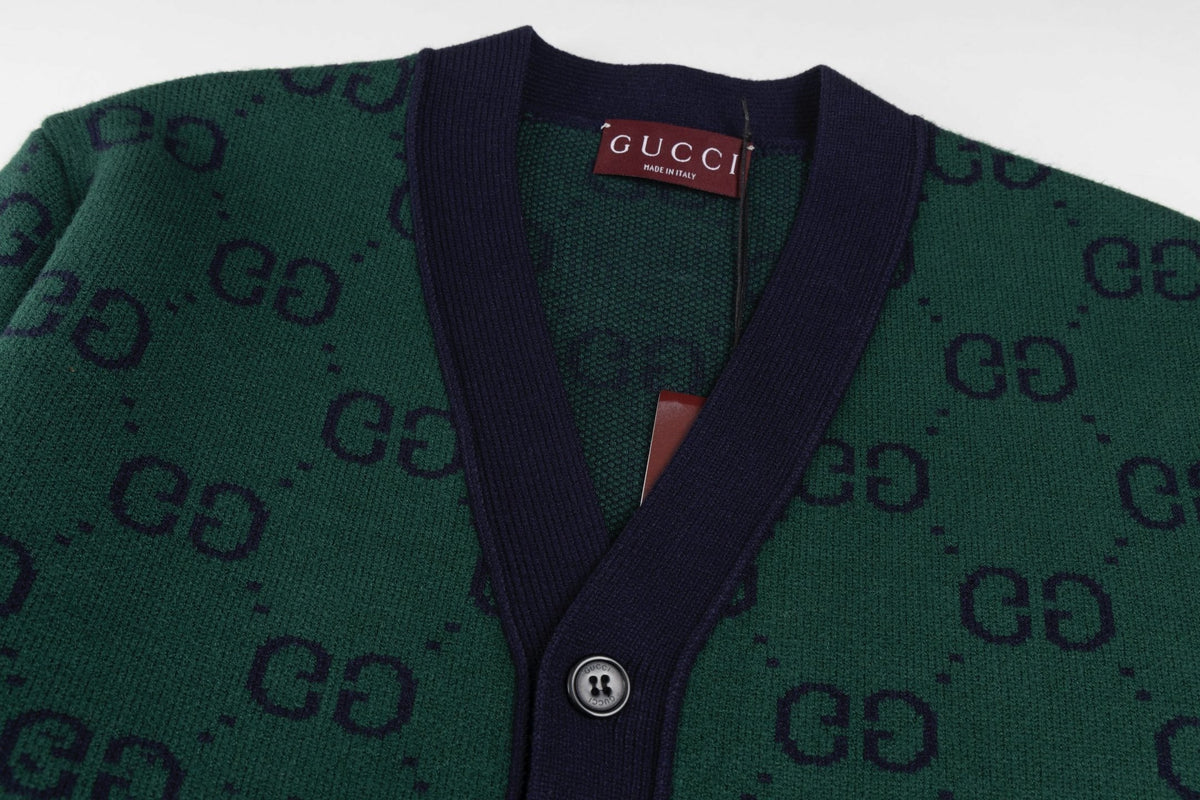 Gradient GG Monogram Wool Cardigan | Green & Navy