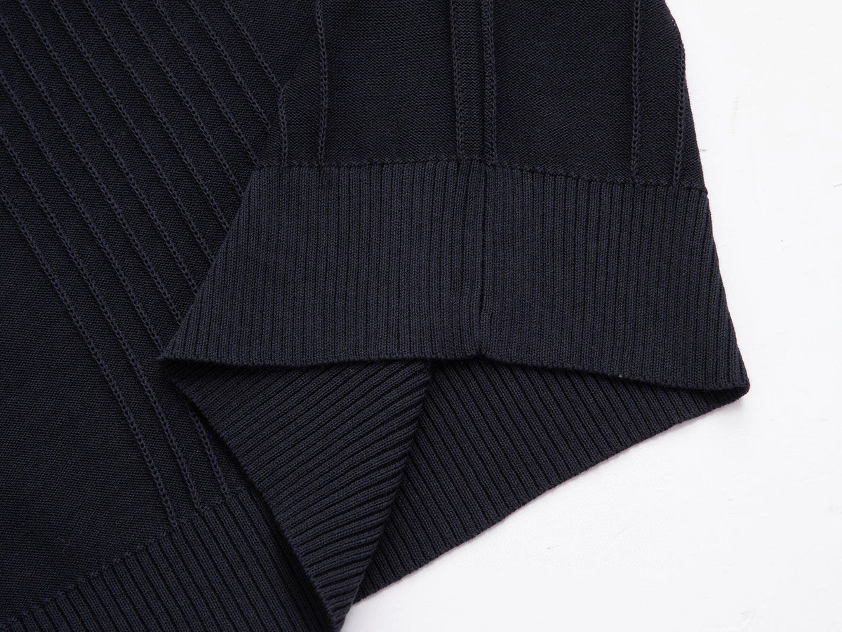 Vertical Ribbed Knit T-Shirt | Navy Blue