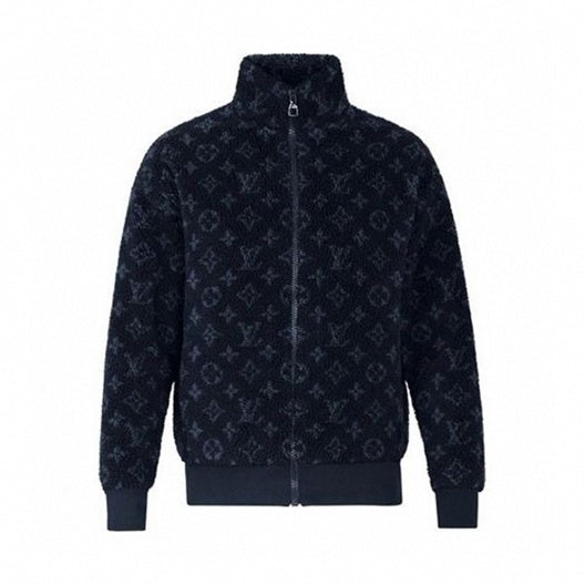 Monogram Fleece Zip-Up Jacket | Navy