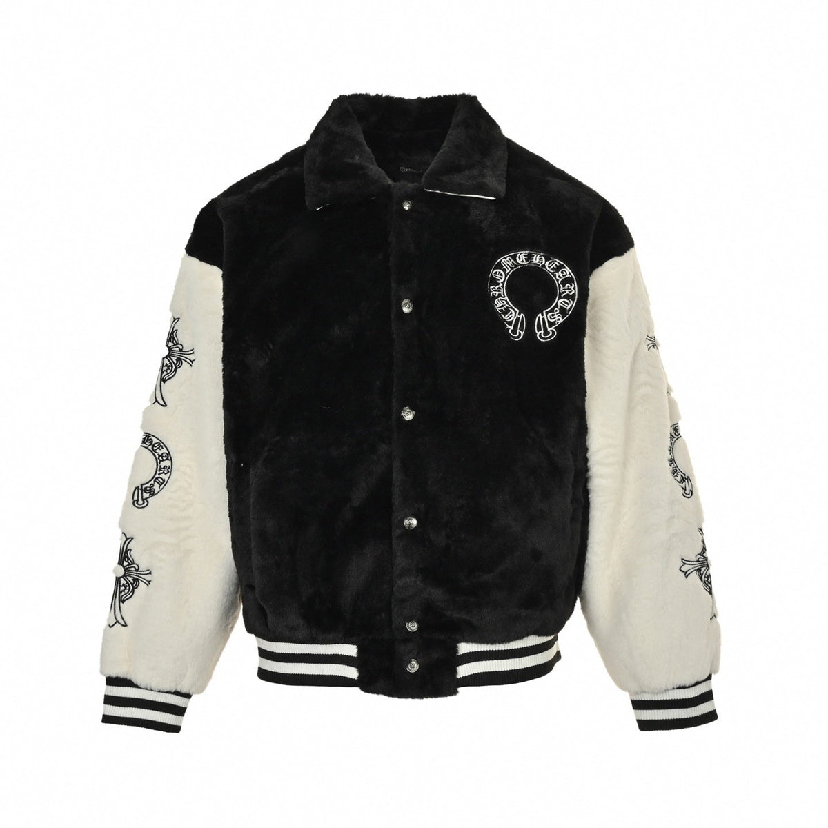 Faux Fur Horseshoe Logo Varsity Jacket