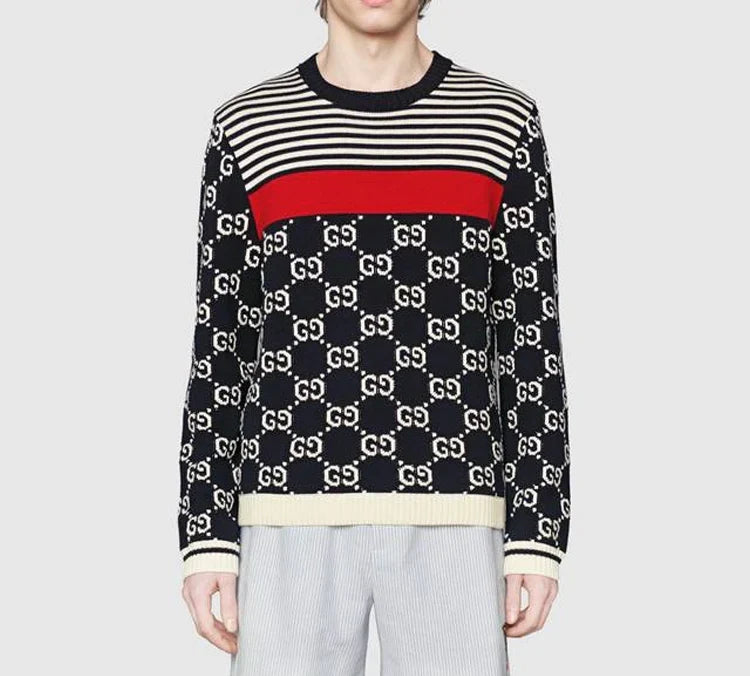 GG Jacquard & Striped Knit Sweater