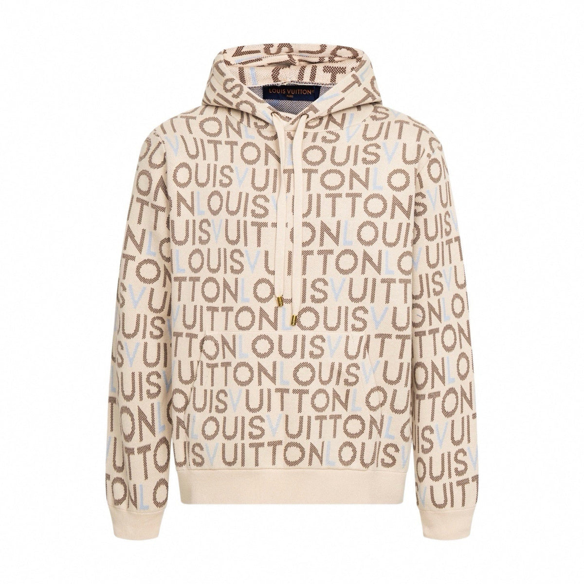 All-Over Logo Knit Hoodie | Cream & Brown