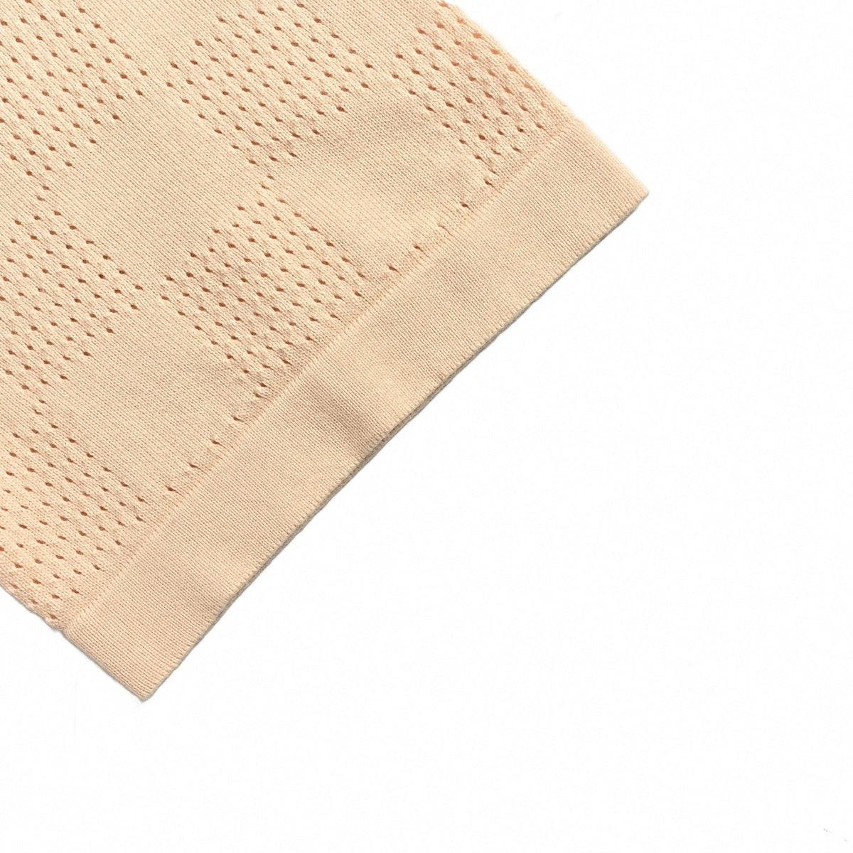 Perforated Damier Knit Button-Down Polo - Peach