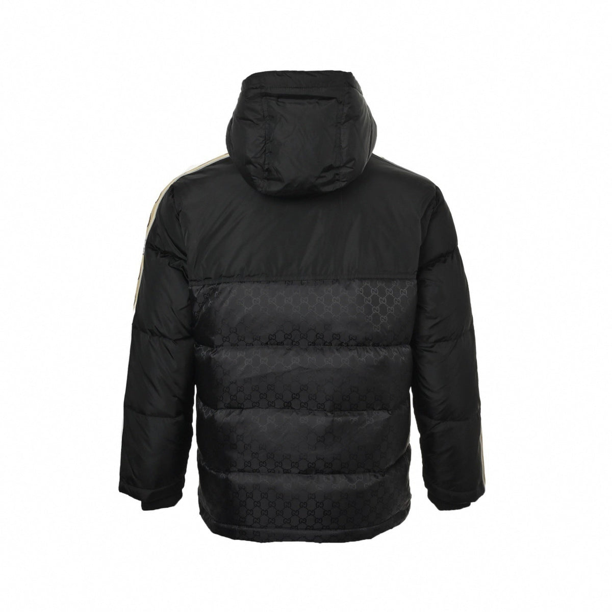 GG Jacquard Nylon Puffer Jacket with Sleeve Tape | Black