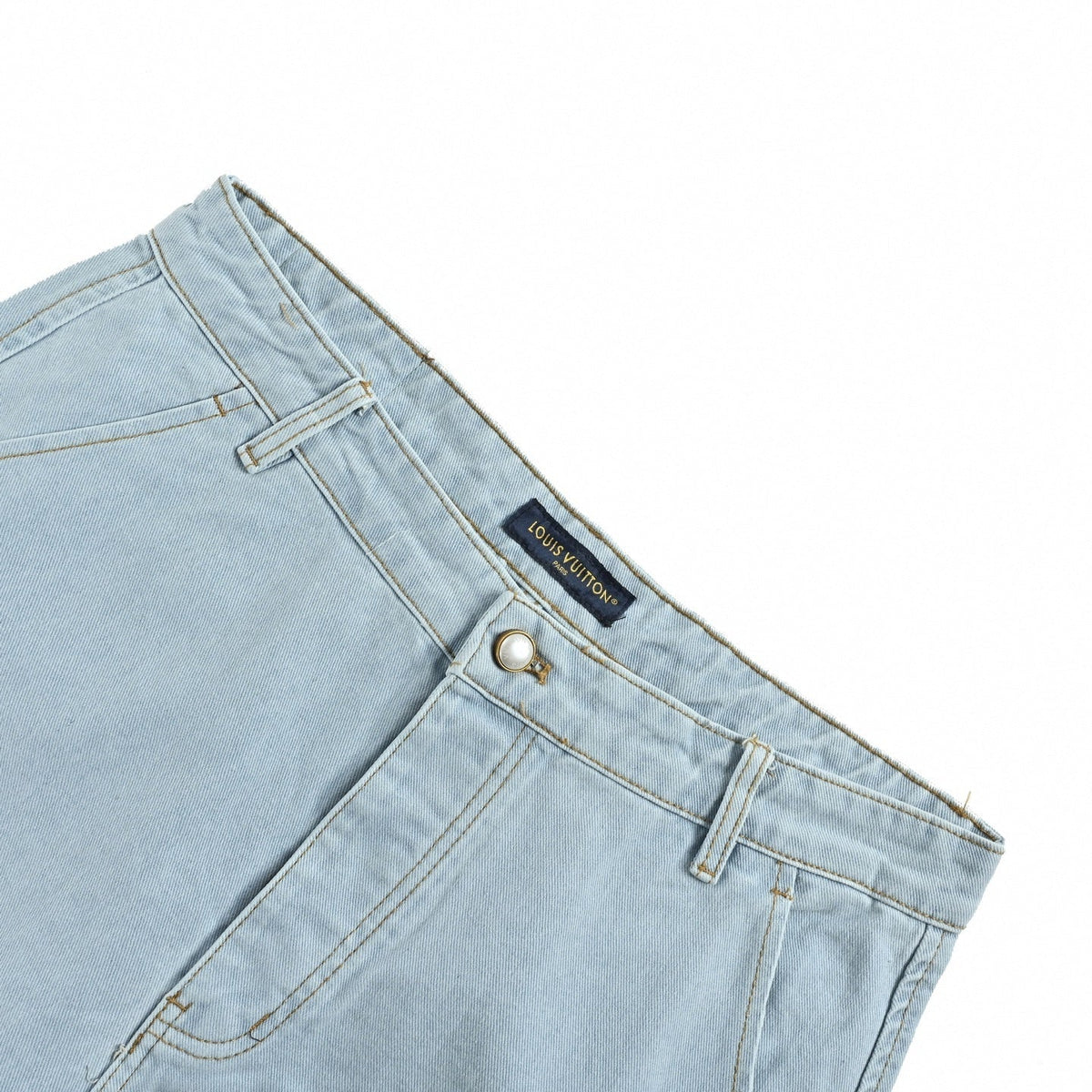 Monogram Flower Rivet Denim Shorts | Light Blue