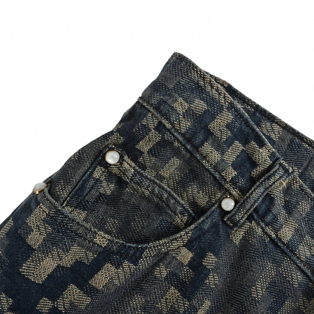 Pixelated Damier Denim Shorts | Indigo Blue