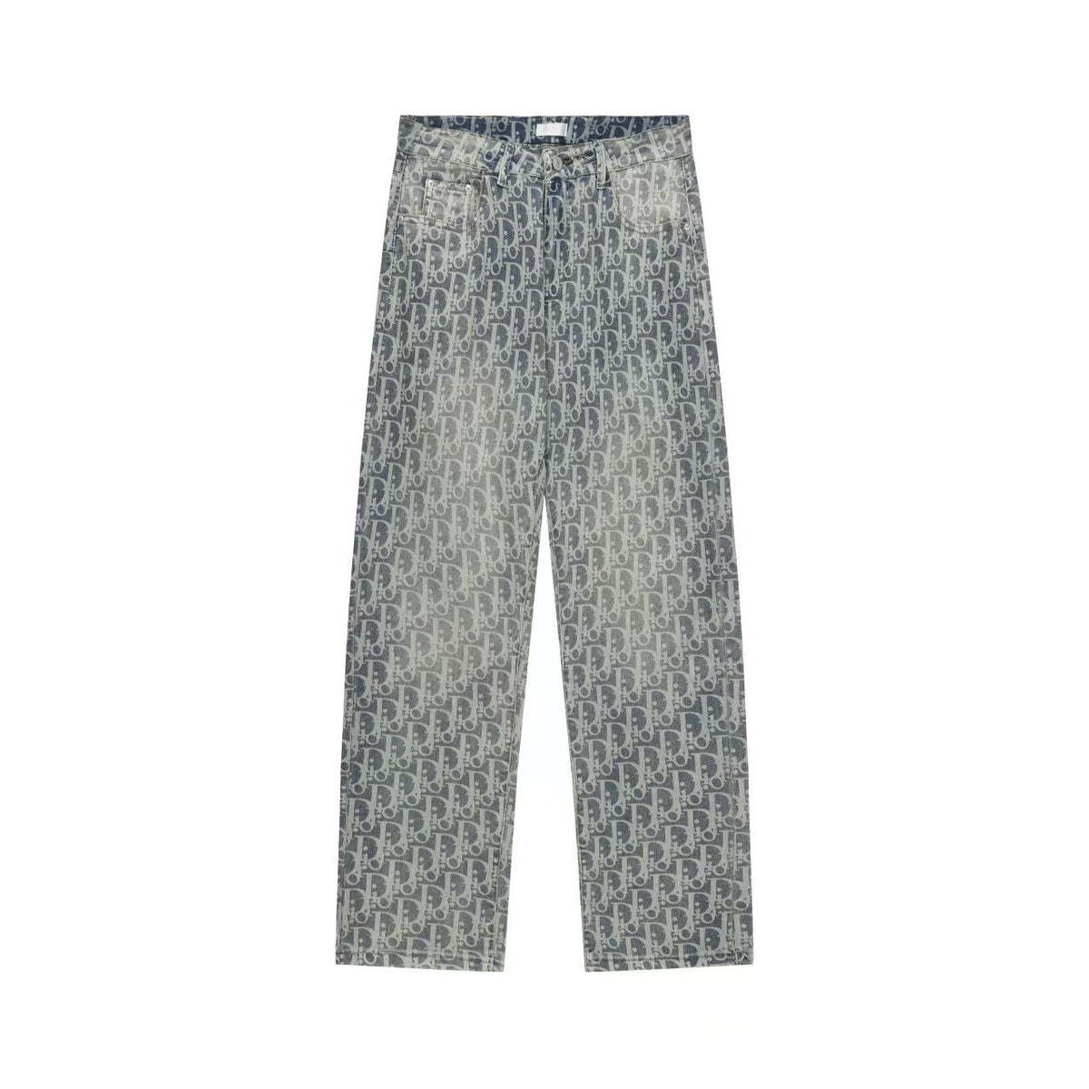 Oblique All-Over Print Faded Denim Jeans | Blue