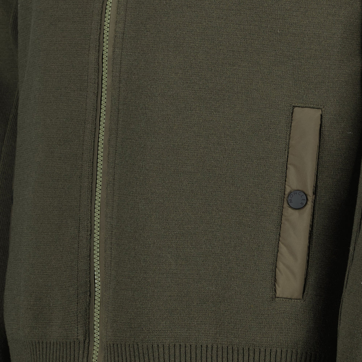 Quilted Zippered Cardigan in Khaki Wool