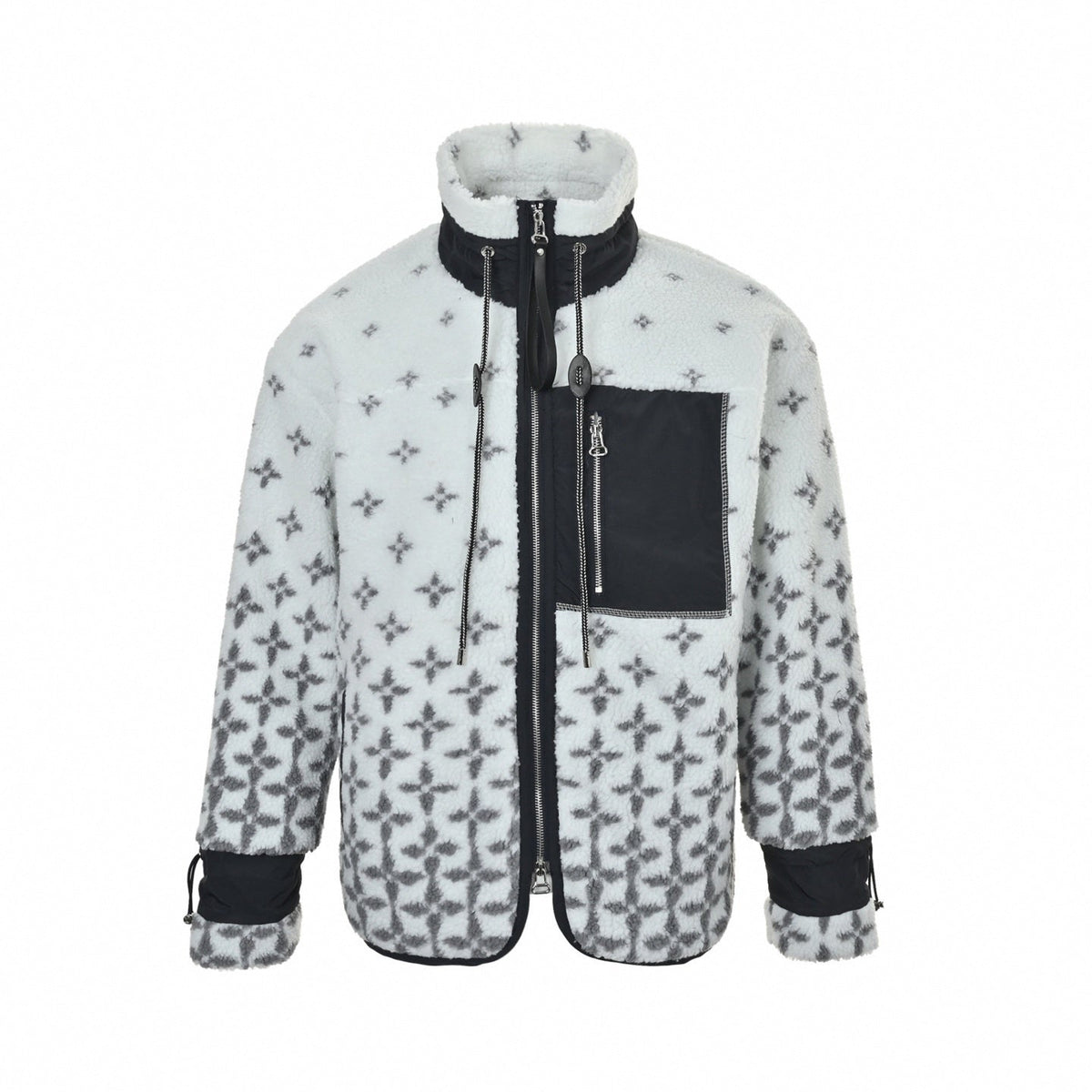 Monogram Jacquard Fleece Jacket | White & Grey