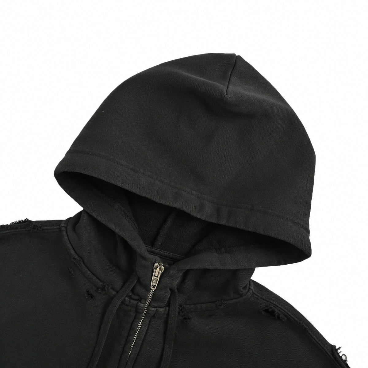 Tape Logo Distressed Zip Hoodie
