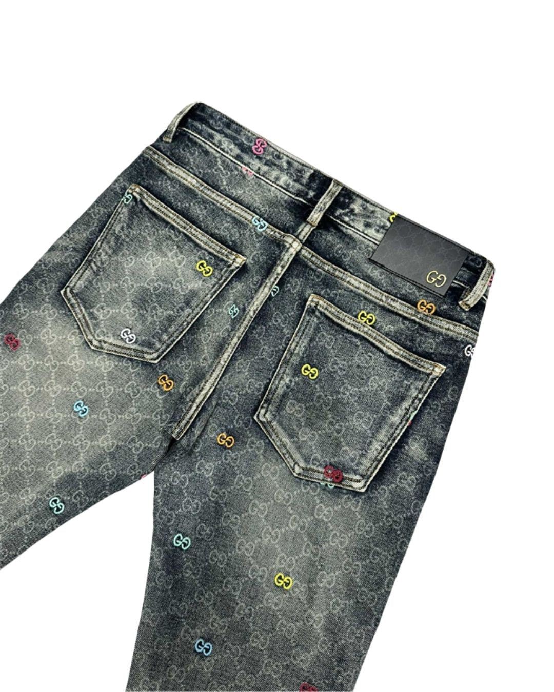 Multi-Color Embroidered GG Monogram Jeans | Washed Black