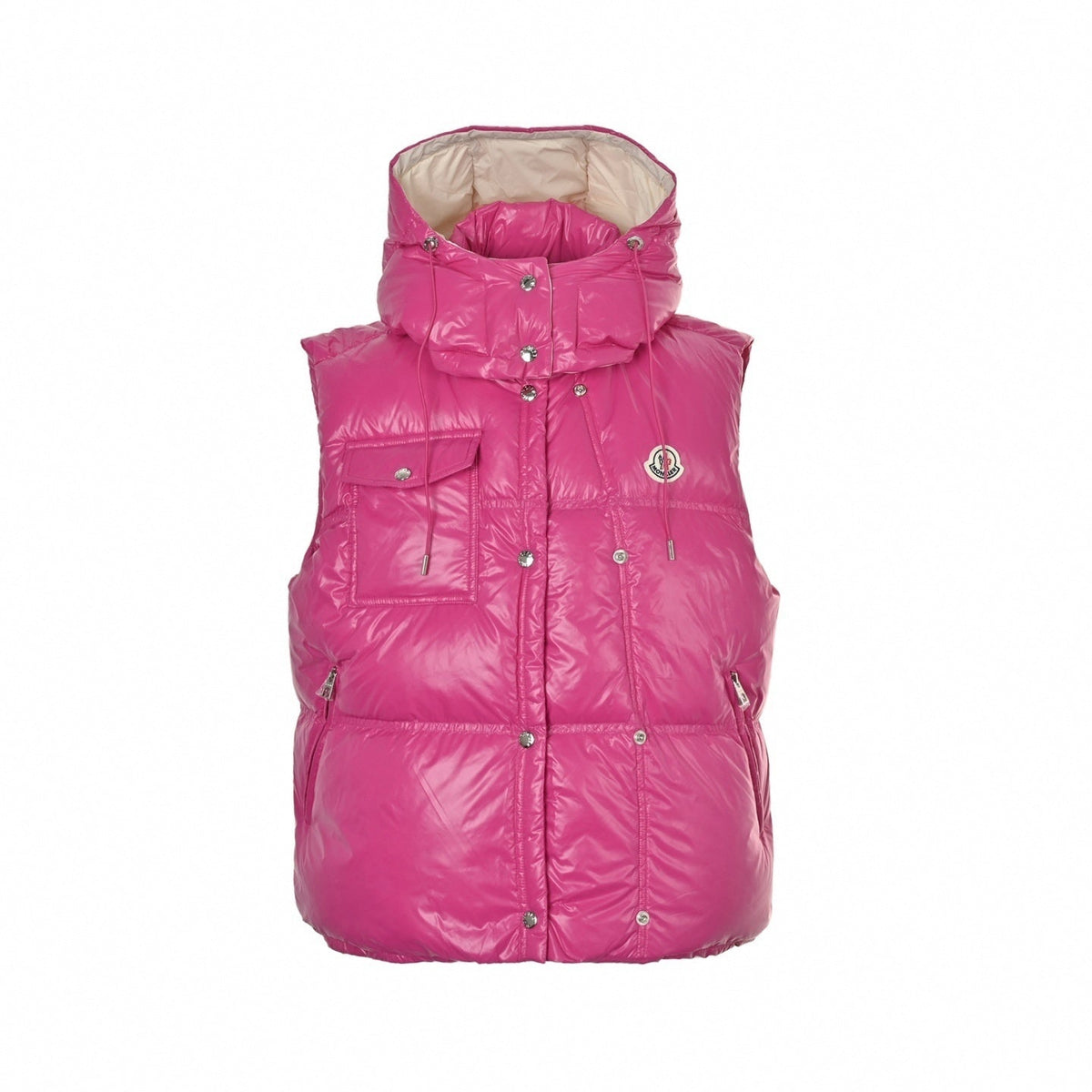 Logo-Patch Hooded Puffer Vest | Pink