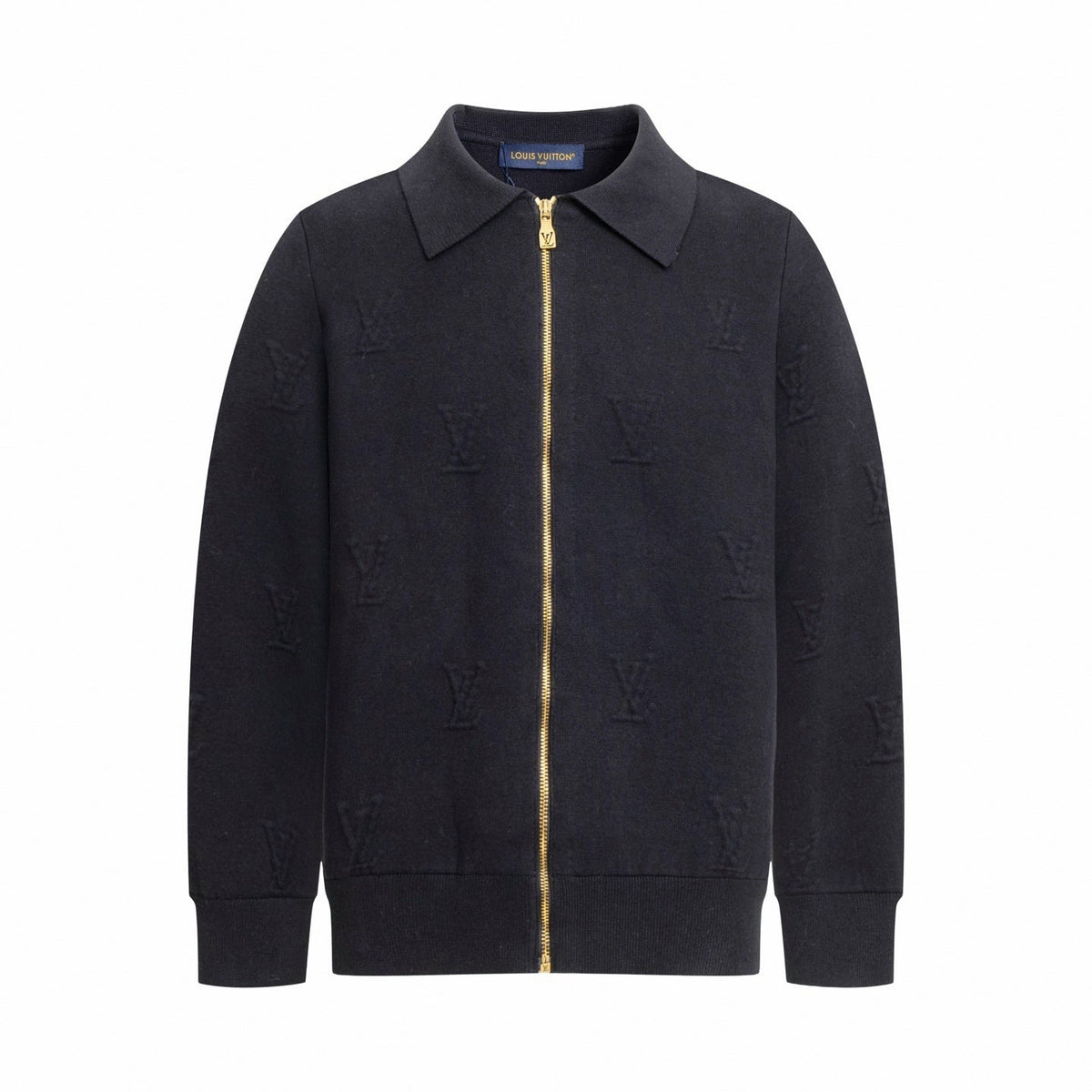 3D Monogram Embossed Zip-Through Cardigan | Midnight Blue