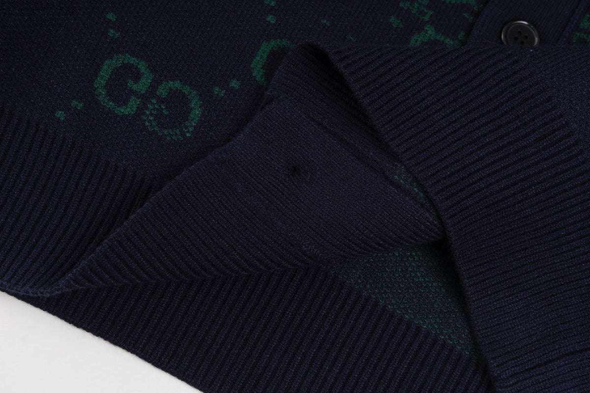 Gradient GG Monogram Wool Cardigan | Green & Navy