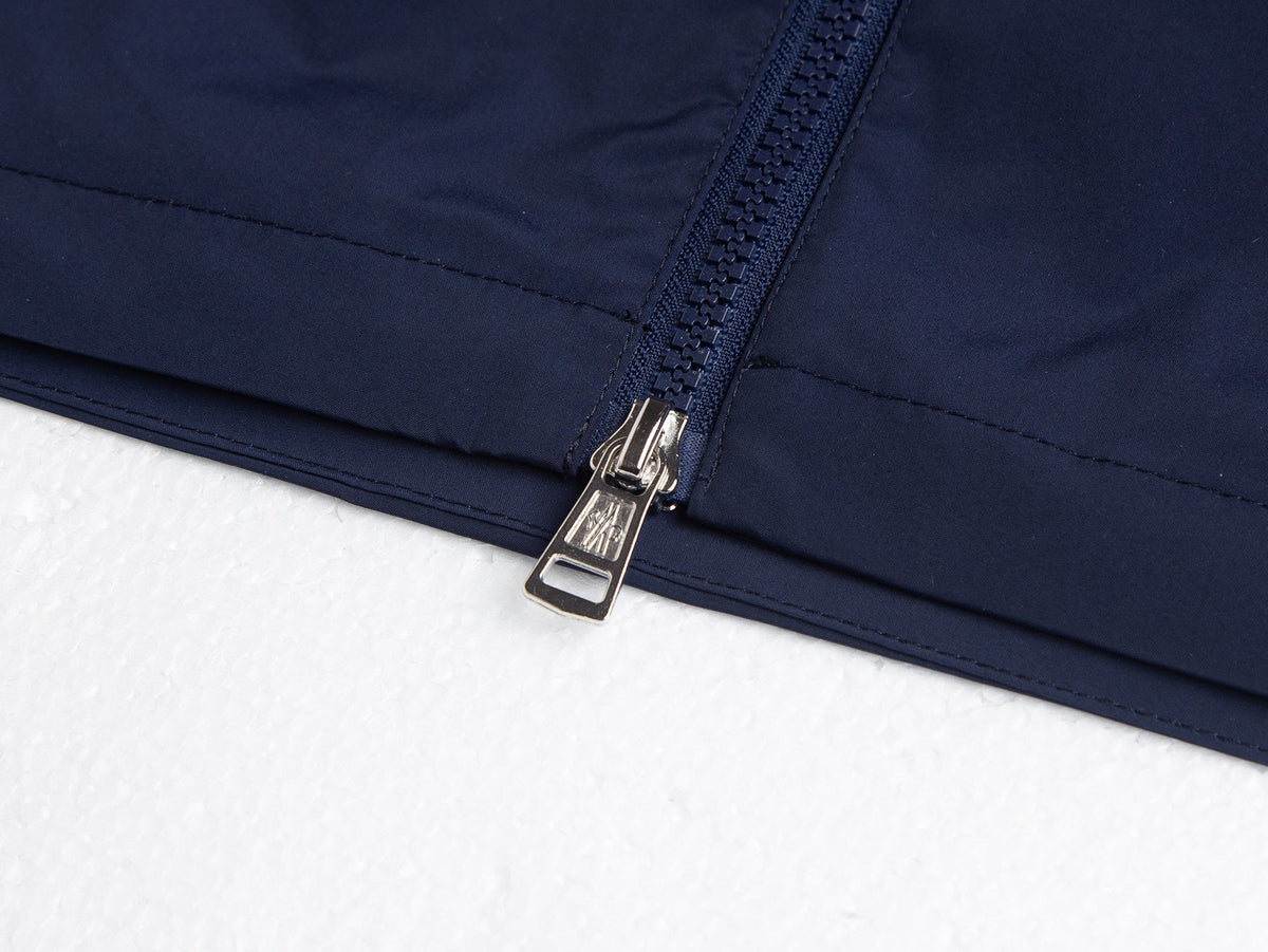 Tri-Color Stripe Hooded Windbreaker | Navy