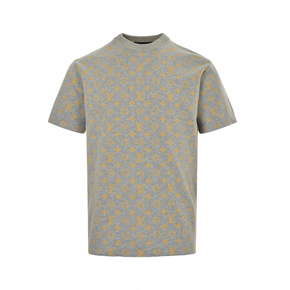 Monogram Jacquard Knit T-Shirt | Grey & Mustard