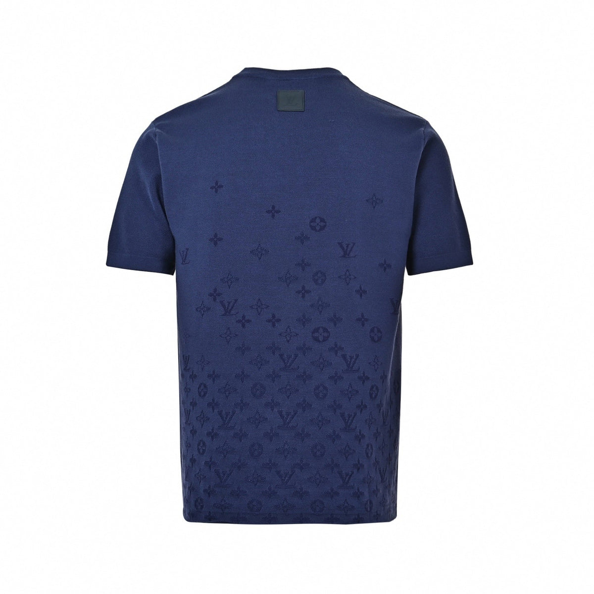 Fading Monogram Jacquard Knit T-Shirt - Navy