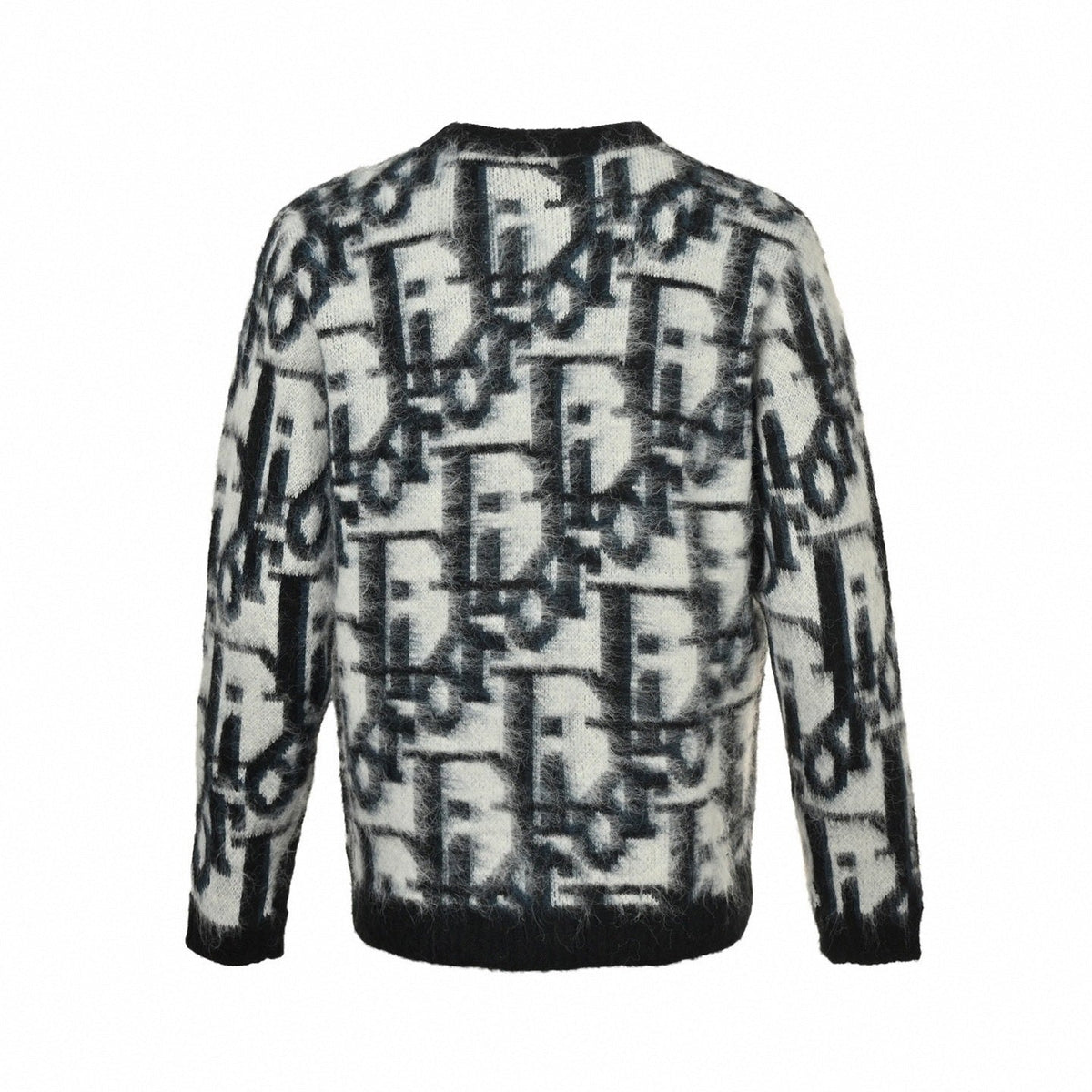 Oblique Brushed Wool Jacquard Cardigan | Black & White