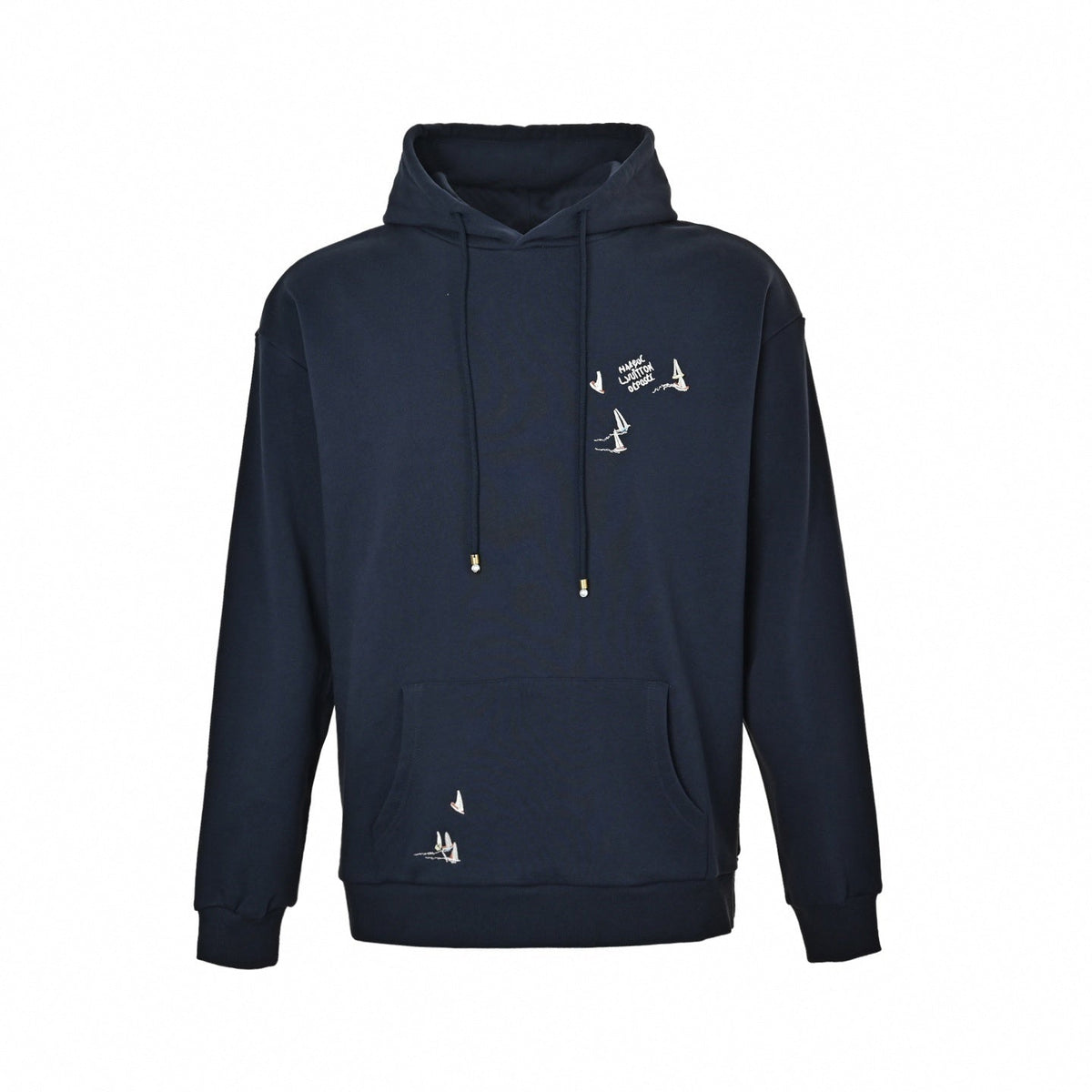 Embroidered Sailboat Logo Hoodie - Navy Blue