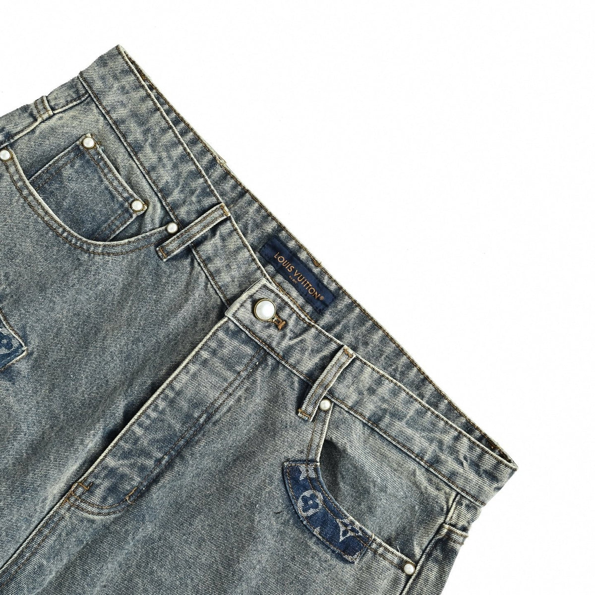 Monogram Patchwork Jeans - Light Wash Blue
