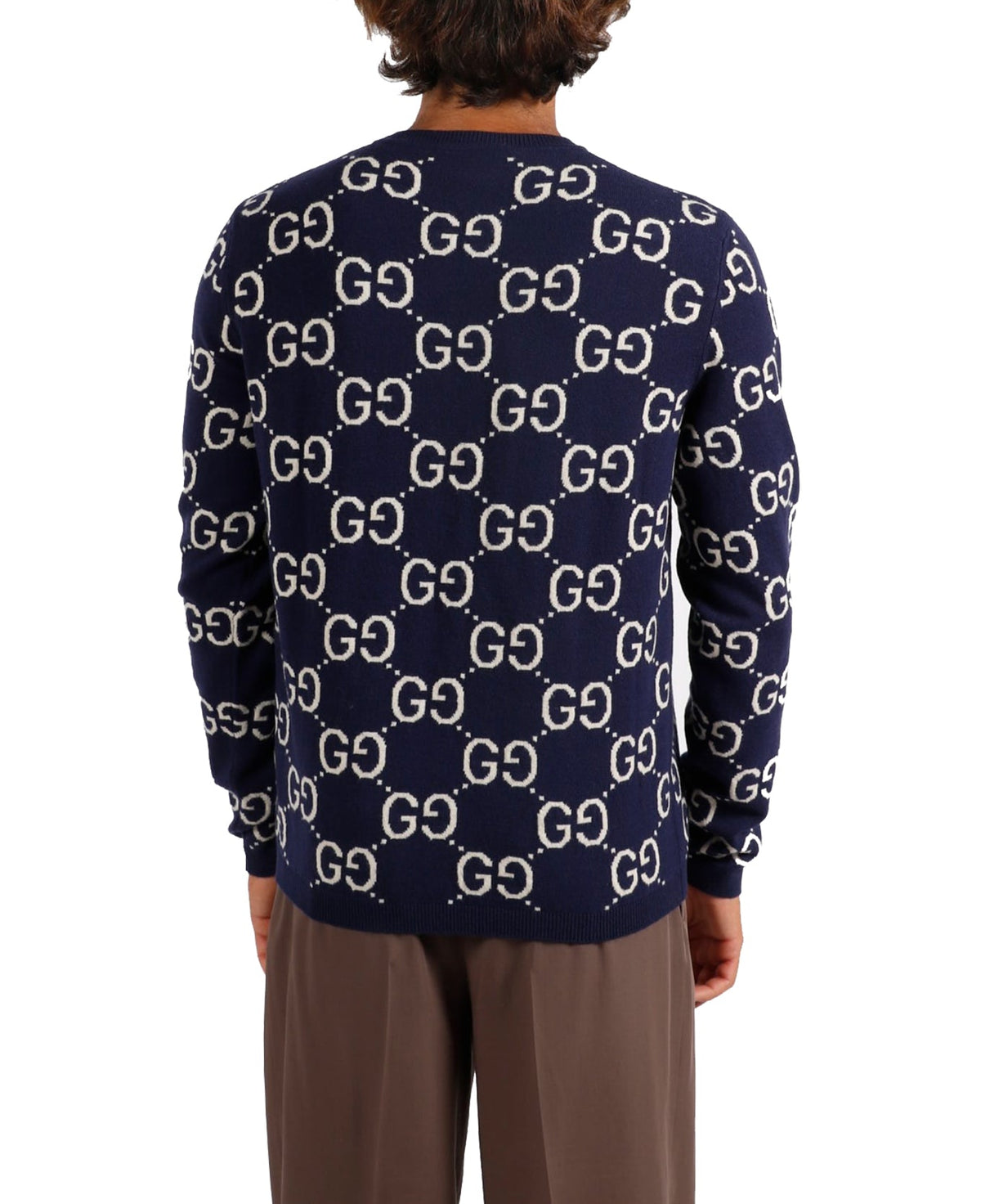 Cotton Wool Picot Trim Sweater - Navy